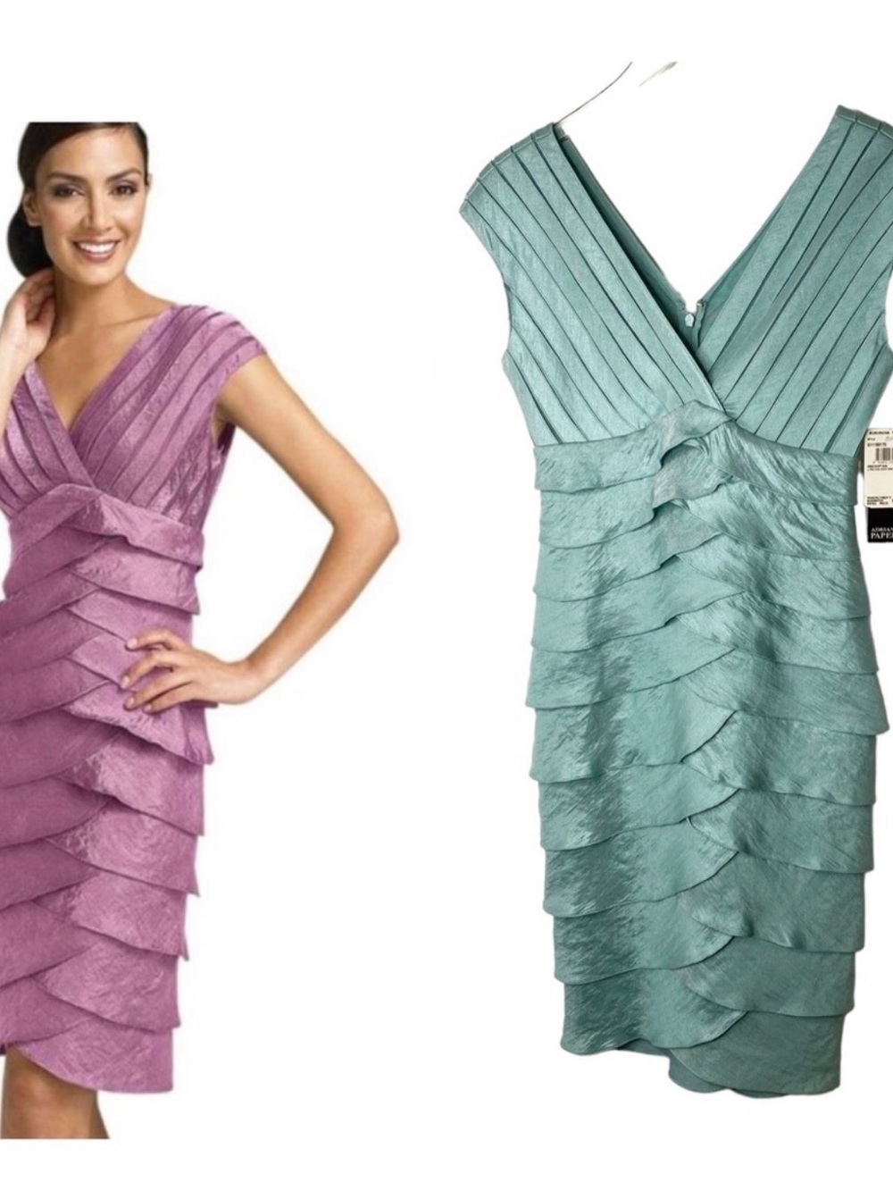 Adrianna Papell Layered V Neck Cocktail Dress Teal Aqua Size 6